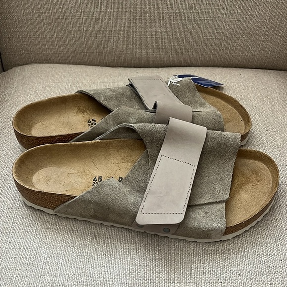 NEW Birkenstock KYOTO TOUCH-STRAP LEATHER SANDALS IN GRAY TAUPE Size 45 / 12 - Picture 3 of 7